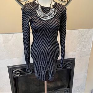 Express Blk & Silver Long Sleeve Bodycon Dress SZ XS